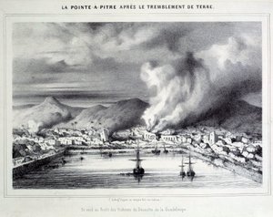 Ansicht von Pointe-à-Pitre nach dem Erdbeben am 08.02.1843. Gravur des 19. Jahrhunderts. Chartres, Musée des Beaux Arts