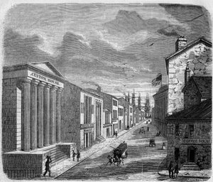 Ansicht von Wall Street, dem Bankenviertel, New York, New York. Vereinigte Staaten von French School