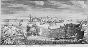 Ansicht der Stadt Valetta, Hafen von Malta, um 1736 (Gravur) von French School
