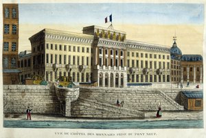 Ansicht des Hotels des Monnins vom Pont Neuf aus gesehen - Gravur, Anfang des 19. Jahrhunderts von French School