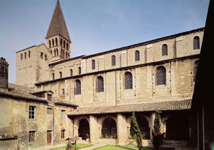 Ansicht des St. Ardain-Kreuzgangs, 10.-11. Jahrhundert von French School