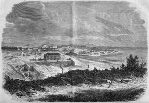 Ansicht der Stadt Biarritz, Pyrenäen-Atlantik (64) im Jahr 1858. von French School