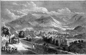 Blick auf die Stadt Chambéry, von der Straße nach Aix aus gesehen. Savoie (73) von French School