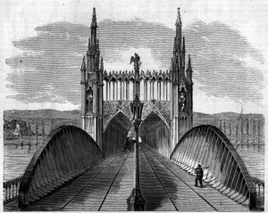 Ansicht der Eisenbahnbrücke über den Rhein, die Kehl (Deutschland) mit Straßburg (Frankreich) verbindet von French School
