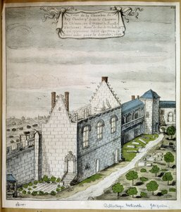 Ansicht des Zimmers von König Karl VII. im Schloss von Chinon, wo er die Jungfrau von Orléans empfing - Aquarell von French School