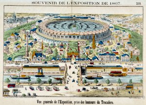 Ansicht der Weltausstellung vom Trocadero in Paris. 1867 Gravur. Paris, Karnevalmuseum von French School