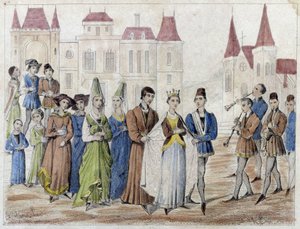 Dorfhochzeit unter Karl V. - Gravur 19. Jahrhundert. von French School