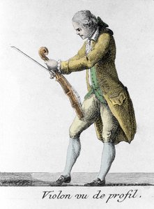 Geige im Profil gesehen. Gravur aus dem späten 18. Jahrhundert. von French School