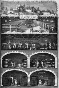 Weinbau: Blick auf die Champagnerkeller in den Kellern des alten Schlosses der Erzbischöfe von Reims, Marne von French School
