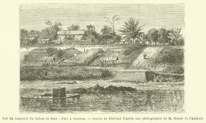 Ansicht des Handelspostens von Gabun im Jahr 1861, Kohlenlager von French School