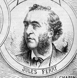 Krieg von 1870 - Regierung der Nationalen Verteidigung: Porträt von Jules Ferry (1832-1893), Mitglied der provisorischen Regierung von 1870. Gravur in „Le Monde Illustré“ Nr. 706 vom 22. Oktober