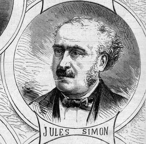 Krieg von 1870 - Regierung der Nationalen Verteidigung: Porträt von Jules Simon (Francois Jules Suisse, genannt) (1814-1896), Mitglied der provisorischen Regierung von 1870. Gravur in „Le Monde Illustré“ Nr. 706 vom 22. Oktober