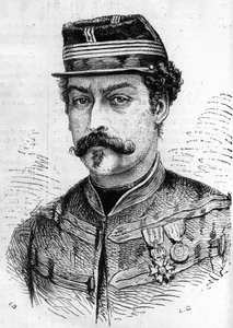 Porträt von Leon Franchetti (1834-1870), französischer Soldat, Kommandant der Scouts der Seine. Gravur in „Le Monde Illustré“ Nr. 714 vom 17. Dezember 1870. von French School