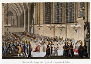 Hochzeitszeremonie (Napoleon & Marie Louise von Habsburg) in der Kirche der Augustiner in Wien, 2. April von French School