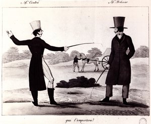 Wer wird gewinnen? Szene des Duells zwischen M. Cintre und M. Bolivar, ca. 1820