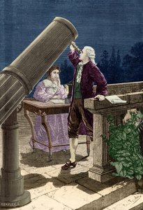 William Herschel (1738-1822) entdeckt den Planeten Uranus (Gravur) von French School