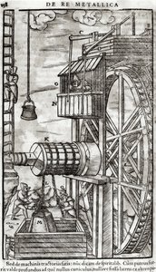 Winde zum Wasserholen aus einer Mine, Illustration aus De Re Metallica von Georg Bauer, bekannt als Agricola, 1561