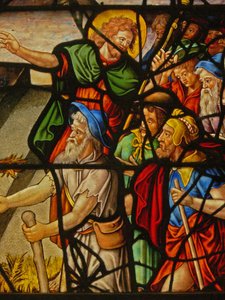 Fenster Charnier-10 zeigt Manna vom Himmel; Christus und die Hostie. von French School