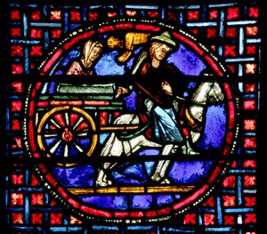 Fenster, das Julienne zeigt, wie sie die Reliquien von St. Stephan nach Konstantinopel bringt von French School