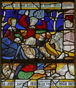 Fenster mit Noah und der Arche: Beladen der Arche (Buntglas) von French School