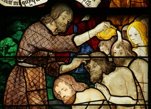 Fenster, das Johannes den Täufer beim Taufen darstellt von French School