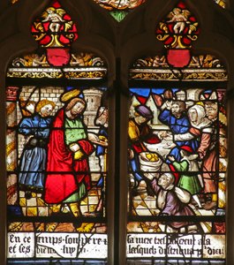 Fenster mit der Wohltätigkeit des Heiligen Rochus, der die Armen speist von French School