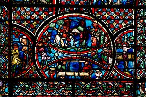 Fenster mit dem barmherzigen Samariter und der Weberzunft