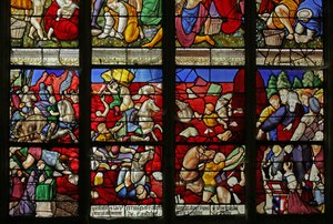 Fenster mit den Israeliten, die das Rote Meer überqueren und Pharaos Armee ertrinkt