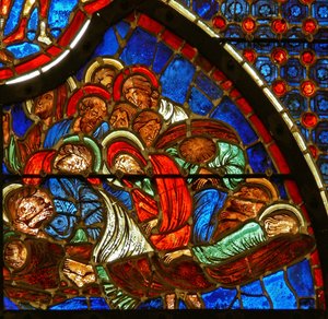 Fenster mit Darstellung der schlafenden Jünger in Gethsemane von French School