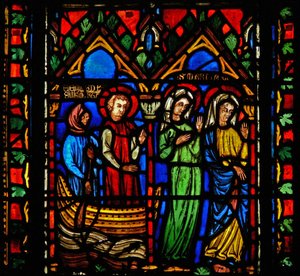 Fenster n1-C, eine Szene aus dem Leben der heiligen Maria Magdalena darstellend - sie kommt in Marseille an von French School