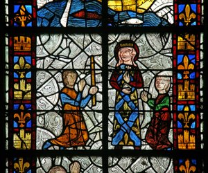 Fenster Nr. 1, Darstellung der heiligen Radegunde: Eine Heilung am Grab der Heiligen von French School