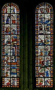 Fenster Nr. 1, Darstellung von Szenen aus dem Leben der heiligen Radegunde