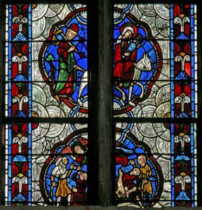Fenster Nr. 3, Darstellung der Verkündigung an die Hirten; die Flucht nach Ägypten von French School