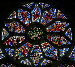 Fenster Nr. 3, Darstellung des Jüngsten Gerichts (Rosettenfenster - innen) von French School