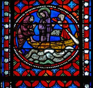 Fenster s1-R, eine Szene aus der Reise des heiligen Bonnet nach Rom und Abenteuer darstellend von French School