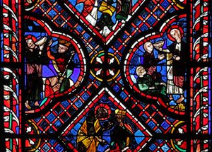 Fenster w03, Darstellung von Szenen aus der Legende des Heiligen Johannes: Der Heilige und der vergiftete Becher von French School