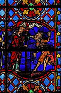 Fenster w08, Darstellung des Heiligen Martin, der einen Teufel austreibt von French School