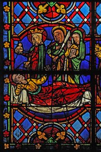 Fenster w08, Darstellung des Heiligen Martin mit der Jungfrau Maria, der Heiligen Agnes und der Heiligen Thekla von French School