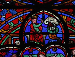 Fenster w0, David und den Pelikan, der seine Jungen füttert, darstellend von French School