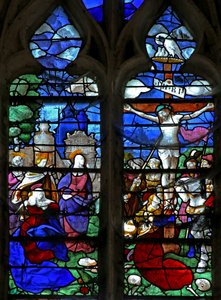 Fenster w0, die Kreuzigung mit den drei Marien