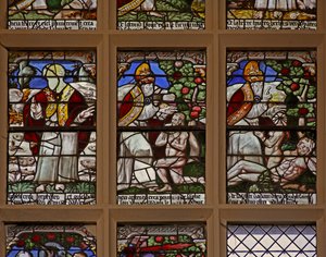 Fenster w101, Darstellung der Erschaffung von Fischen und Tieren; Erschaffung von Adam und Eva von French School