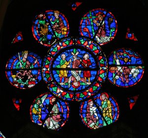Fenster w102 mit Darstellung der Verhaftung und des Todes von St. Petrus und des Heiligen mit Simon Magus