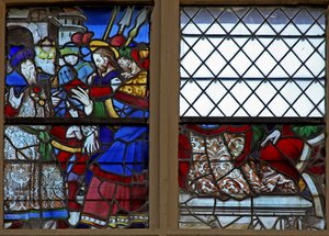 Fenster w107, Darstellung von Christus vor dem Hohenpriester von French School