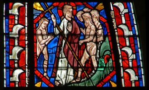 Fenster w107 zeigt die Höllenfahrt Christi; Höllenschlund