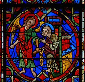 Fenster w107a Darstellung des Heiligen Petrus, der von einem Engel aus dem Gefängnis geführt wird von French School