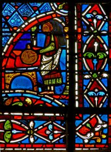 Fenster w11, Darstellung eines Tuchhändlers und Randpaneele von French School