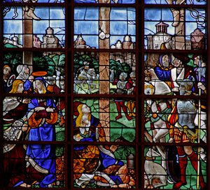 Fenster w11 mit Darstellung der Kreuzigung - die Szene am Fuß des Kreuzes von French School