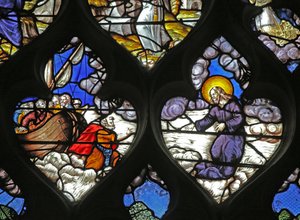 Fenster w12 mit Darstellung von Jesus, der auf dem Wasser geht, mit St. Petrus von French School