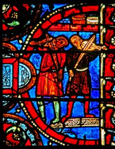 Fenster w12, Szene aus der Geschichte vom verlorenen Sohn: die Musiker üben vor dem Fest der Rückkehr des Sohnes von French School