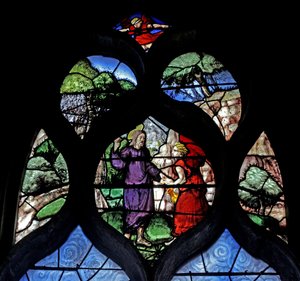 Fenster w12, das die Versuchung in der Wüste darstellt von French School